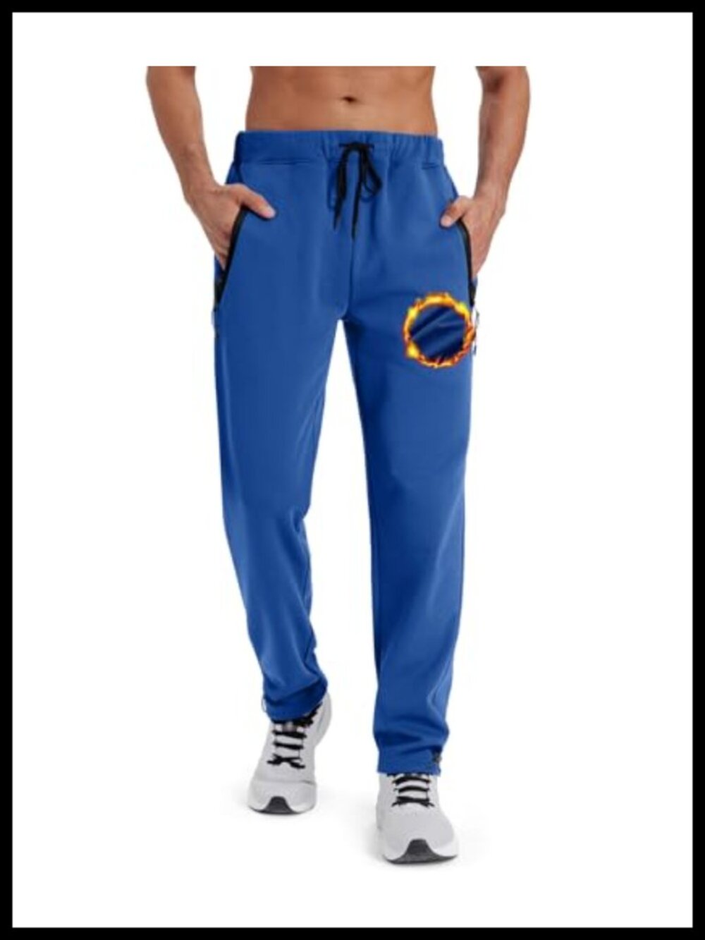 Mens Fleece Joggers Winter Sweatpants Zipper Pockets Tapered